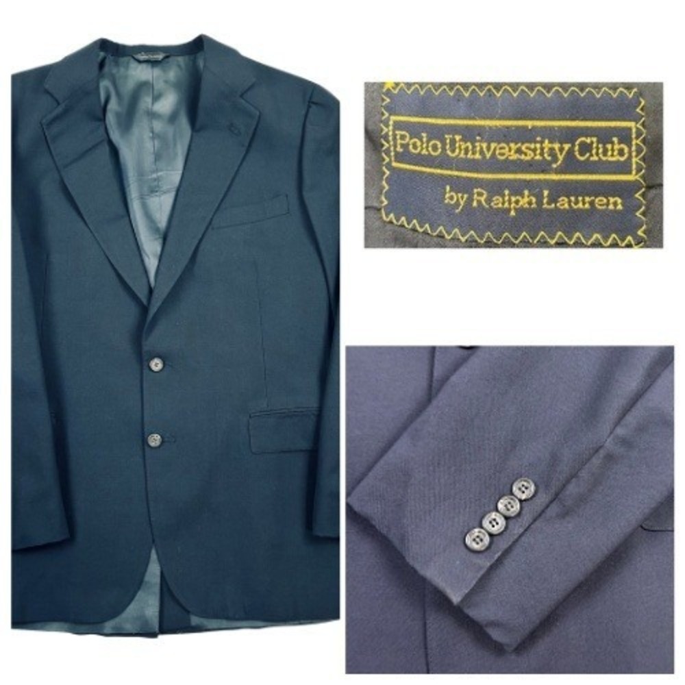 Ralph Lauren Polo University Club Navy Blue Blazer Mens Size L Classic Fit Suit